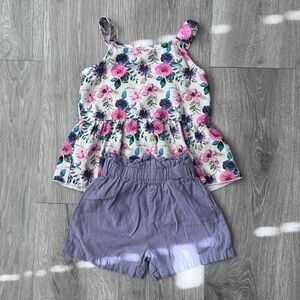 Floral Top and Purple Shorts Set
